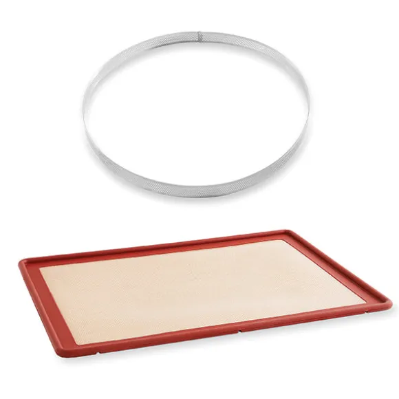 Lot tapis plaque de cuisson 39,7 x 29,5 cm et cercle à tarte perforé 28 cm Mathon