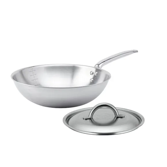 Lot wok tout inox Alchimy 32 cm et couvercle De Buyer