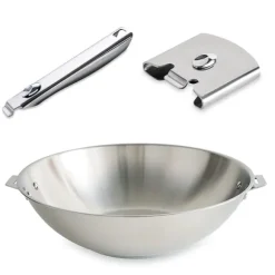 Lot wok tout inox Clips’Inox 30 cm avec manche et anse amovibles Mathon
