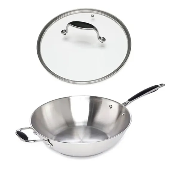 Lot wok tout inox et couvercle verre 30 cm Excell'Inox Mathon