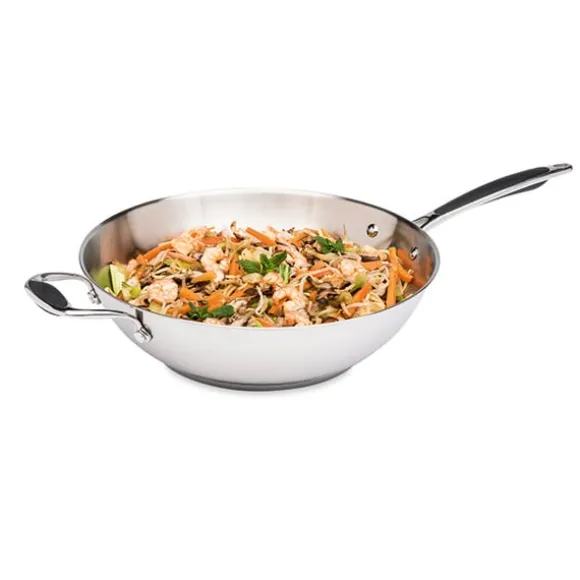 Lot wok tout inox et couvercle verre 30 cm Excell'Inox Mathon