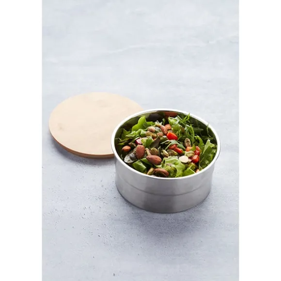 Lunch box ronde en inox 850 ml et couvercle en bambou Point Virgule