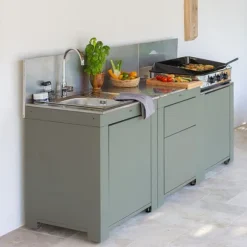 Meuble avec évier cuisine extérieure coloris sauge Modulo ENO