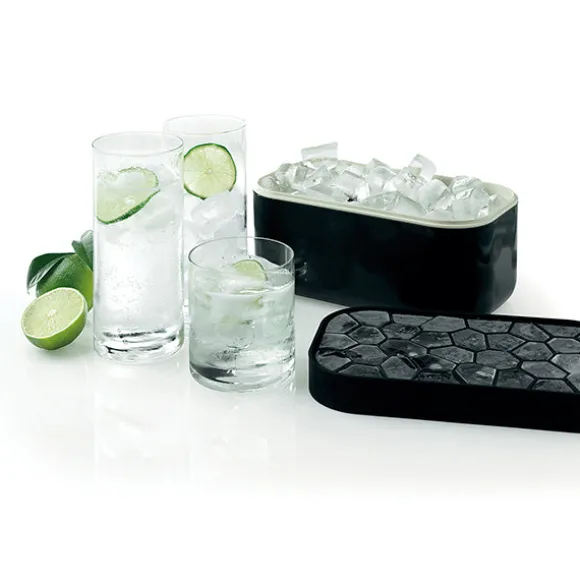 Moule et bac à glaçons Ice Box en silicone souple et plastique noir 132 glaçons Lékué