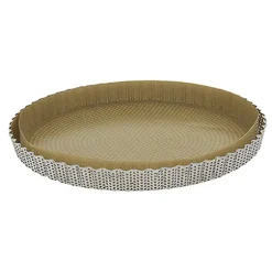 Moule à tarte amovible 28 cm inox perforé et feuille de cuisson antiadhésive De Buyer