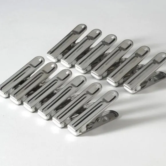 12 pinces à sachets en inox 6 cm