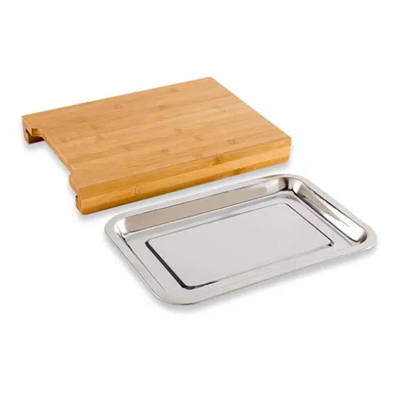 Planche à découper bambou 34 cm avec bac amovible inox Mathon