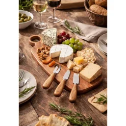 Planche à découper en bois d’acacia 49 × 16 cm Copa avec 3 couteaux à fromage Novastyl