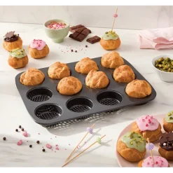 Plaque 12 mignardises micro-perforée en acier antiadhérent 29 x 22 cm Mathon