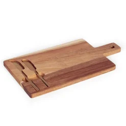 Plateau à fromage en bois d'acacia et couteaux inox or brossé Livoo