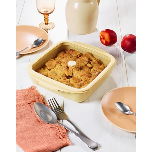 Plat à four carré en verre borosilicate avec couvercle Crème 1,6 L Pebbly