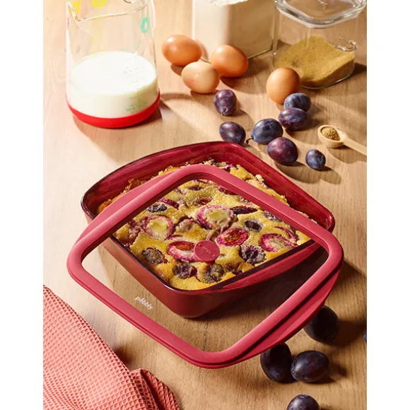 Plat à four carré en verre borosilicate avec couvercle Grenat 1,6 L Pebbly