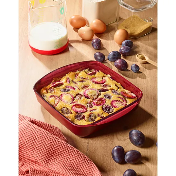 Plat à four carré en verre borosilicate avec couvercle Grenat 1,6 L Pebbly