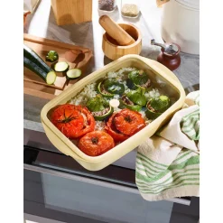Plat à four rectangulaire en verre borosilicate avec couvercle Crème 3,6 L Pebbly