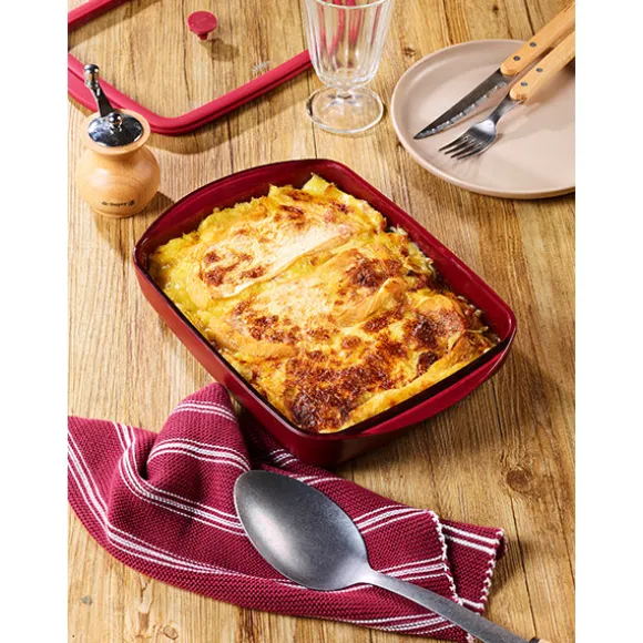 Plat à four rectangulaire en verre borosilicate avec couvercle Grenat 1,6L Pebbly