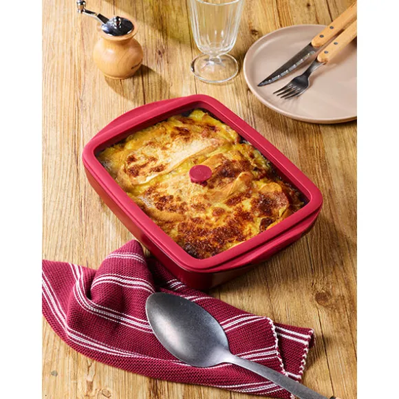 Plat à four rectangulaire en verre borosilicate avec couvercle Grenat 1,6L Pebbly