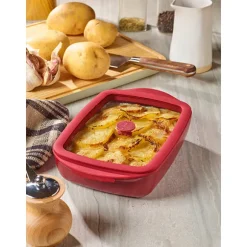Plat à four rectangulaire en verre borosilicate avec couvercle Grenat 0,8 L Pebbly