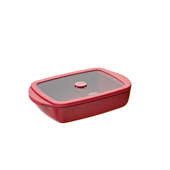 Plat à four rectangulaire en verre borosilicate avec couvercle Grenat 0,8 L Pebbly