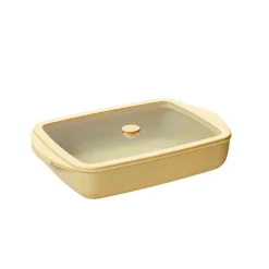 Plat à four rectangulaire en verre borosilicate avec couvercle Crème 1,6 L Pebbly