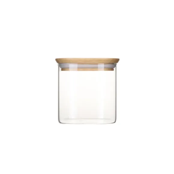 Pot en verre carré couvercle bambou 800ml Pebbly