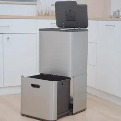 Poubelle de cuisine 3 bacs de tri sélectif 63 L inox Mathon