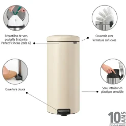 Poubelle ronde à pédale NewIcon beige 30 L Brabantia