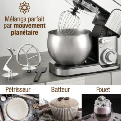 Robot pétrin TRO-1600 avec bol inox 6 L 1300 W Techwood
