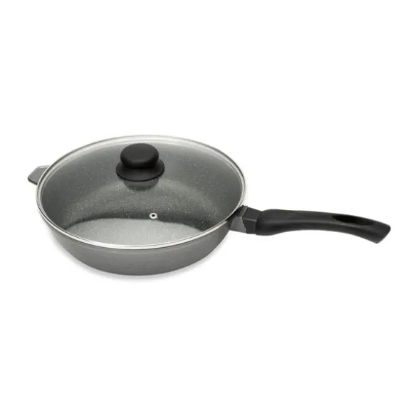 Sauteuse revêtement Dur comme la pierre 28 cm et couvercle en verre Mathon
