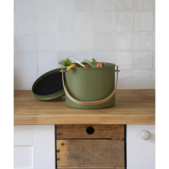 Seau à compost en acier et anse en bambou 7 L Pebbly