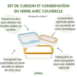Set 3 boîtes en verre avec couvercles 560, 1370 et 3850 ml compatibles micro-ondes Pebbly