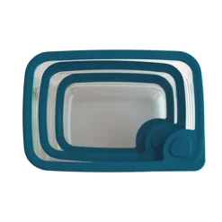 Set 3 boîtes en verre rectangulaires avec couvercles silicone 720, 1500 et 2900 ml compatibles micro-ondes Pebbly