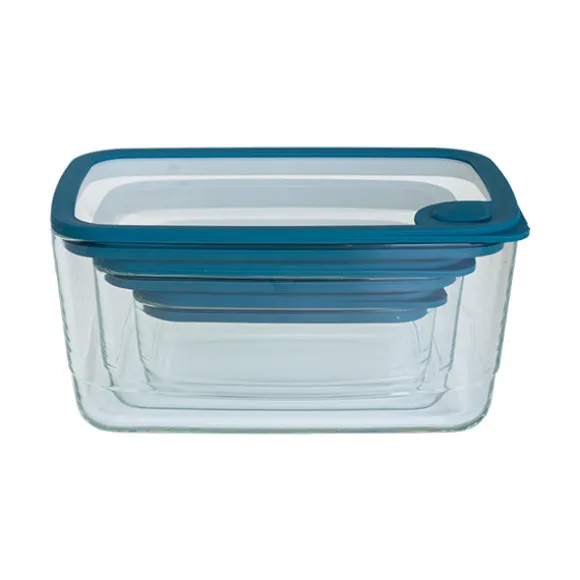 Set 3 boîtes en verre rectangulaires avec couvercles silicone 720, 1500 et 2900 ml compatibles micro-ondes Pebbly
