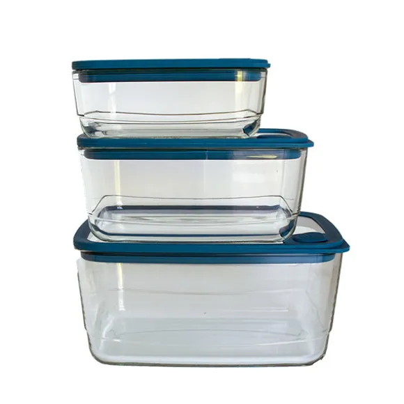Set 3 boîtes en verre rectangulaires avec couvercles silicone 720, 1500 et 2900 ml compatibles micro-ondes Pebbly