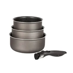 Set 3 casseroles anti-adhésives Effet Pierre et manche amovible Mathon