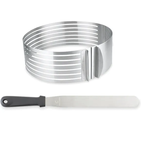 Set couteau à génoise spatule à glaçage et cercle à trancher extensible inox Mathon