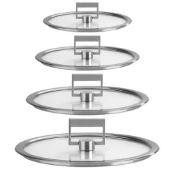 Set 4 couvercles en verre poignée carrée Strate 14, 16, 18 et 20 cm Cristel