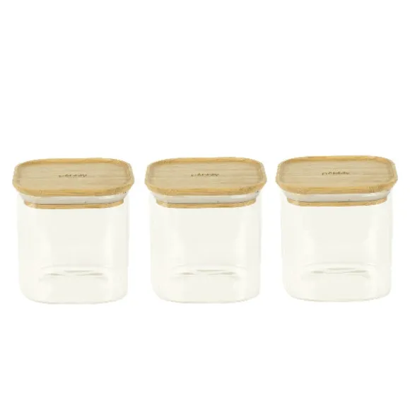 Set de 3 boites carrées verre et bambou 800 ml Pebbly