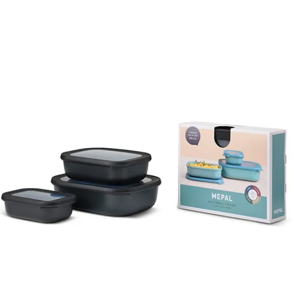 Set de 3 bols rectangulaires Cirqula Nordic Black 500ml, 1000ml, 2000ml Mepal