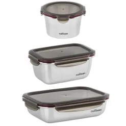 Set de 3 boîtes de conservation en inox 920ml, 980ml et 1900ml compatibles micro-ondes Cuitisan