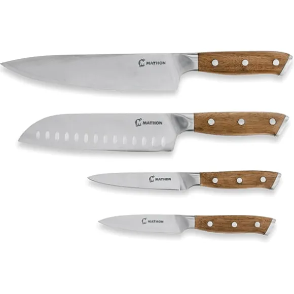Set de 4 couteaux bois d'acacia et lame inox Mathon