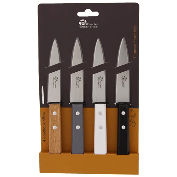 Set de 4 couteaux d'office 9 cm manches en bois de pin Pradel Excellence