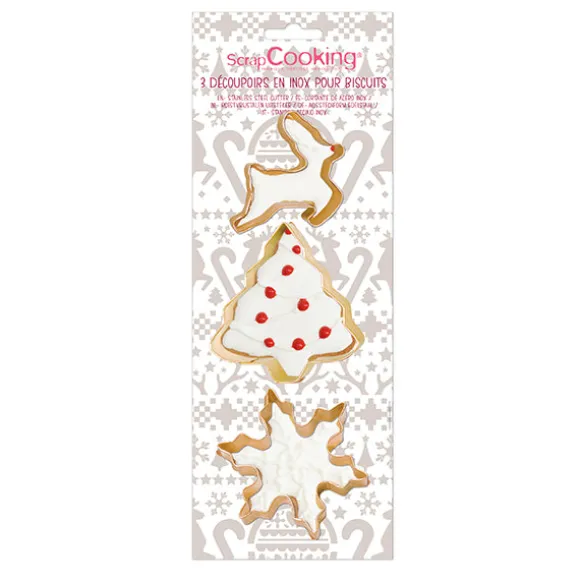 Set de 3 emporte-pièces dorés flocon, sapin et renne Scrapcooking