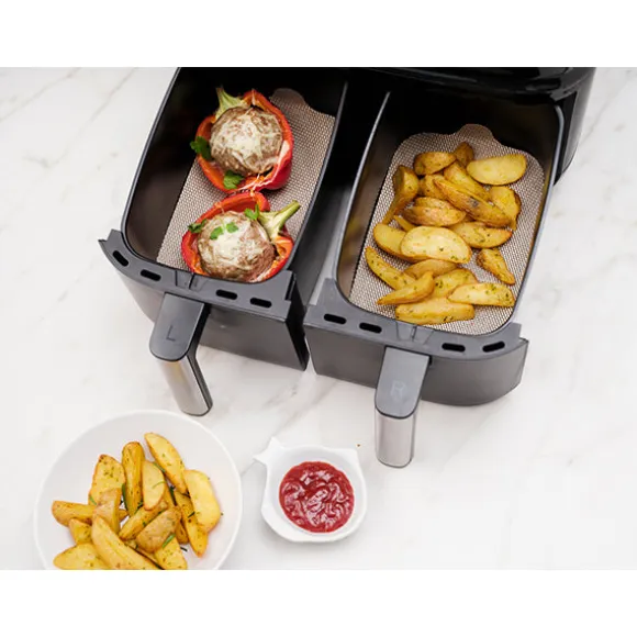Set de feuilles de cuisson rectangulaires pour friteuses à air chaud double panier NoStik