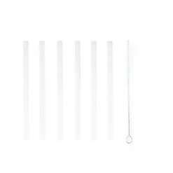 Set de 6 pailles courtes blanches en verre avec brosse de nettoyage 14 cm Point Virgule