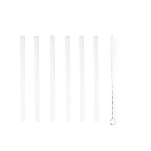 Set de 6 pailles courtes blanches en verre avec brosse de nettoyage 14 cm Point Virgule