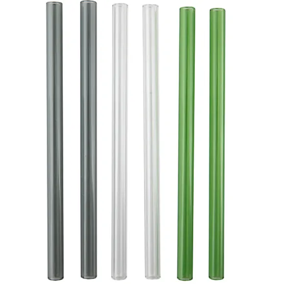 Set de 6 pailles en verre grises, vertes et transparentes avec brosse de nettoyage 21,5 cm Point Virgule