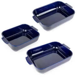 Set de 3 plats à four céramique Appolia rectangulaires bleu 25, 32 et 40 cm Peugeot
