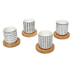 Set de 4 tasses en porcelaine avec soucoupe bambou 10 cl motifs graphiques Mathon