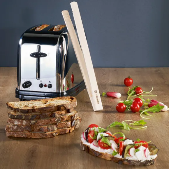 Set grille-pain cool touch 2 tranches et pince à toast en bois