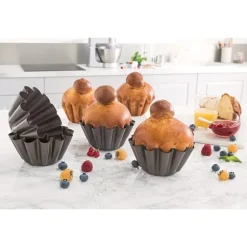 Set 4 moules briochettes acier revêtu 13 cm Mathon